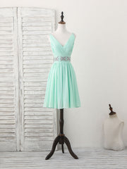 Green V Neck Chiffon Short Prom Dress Outfits For Girls, Green Homecoming Dress