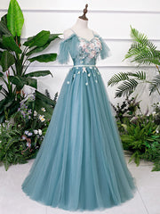 Green V Neck Tulle Lace Long Prom Dress Outfits For Women Lace Evening Dress