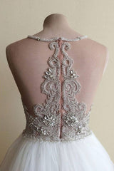Halter Illusion neck High split A line Tulle Princess Wedding Dress