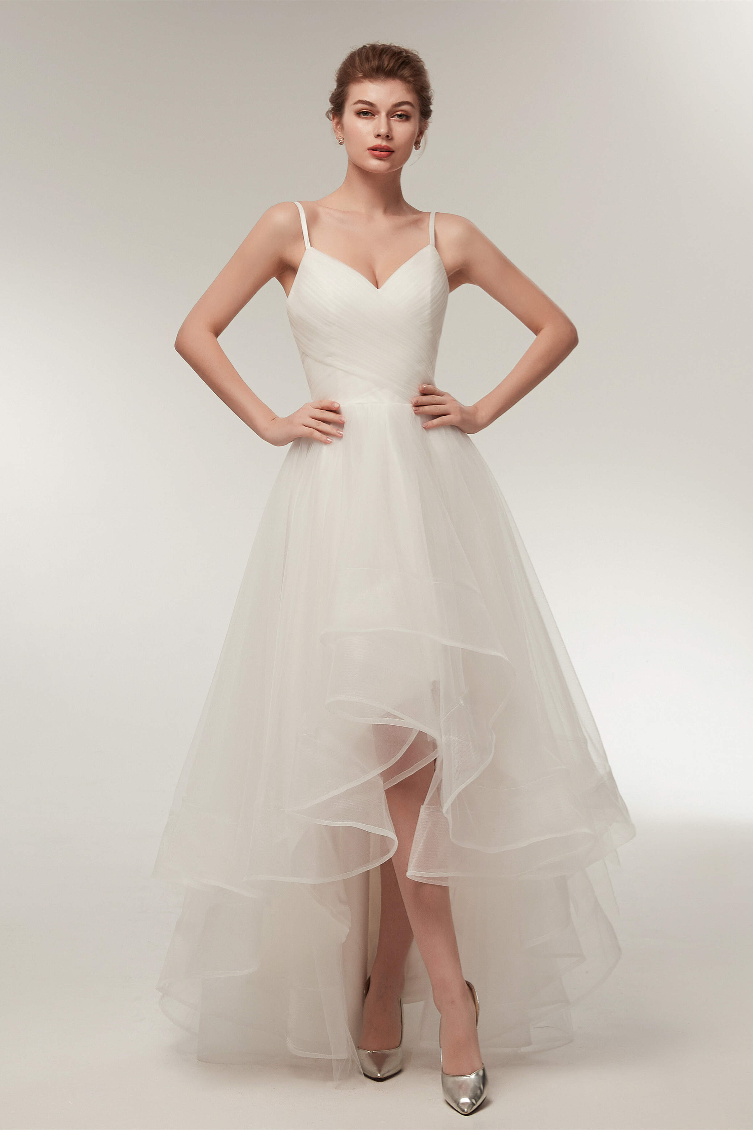 High Low Spaghetti Straps Minimalist Design Wedding Dresses