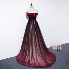 High Quality Gradient Dark Red Sweetheart Long Prom Dress Outfits For Girls, Tulle Evening Dress