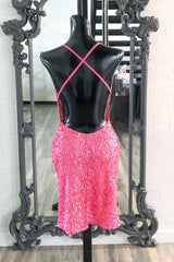 Hot Pink Sequins Boydcon Mini Party Dress Outfits For Women Club Dress