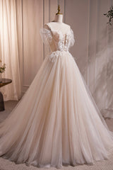 Ivory Floor Length Beaded Straps Prom Dress Outfits For Girls, Ivory Tulle Evening Dress