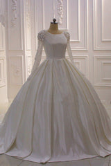 Ivory Long Sleevess Jewel Ruffless Flowers Bedaings Wedding dress