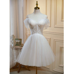 Ivory Tulle Short Sweetheart Knee Length Party Dress Outfits For Girls, Ivory Homecoming Dresses
