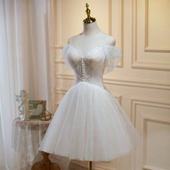 Ivory Tulle Short Sweetheart Knee Length Party Dress Outfits For Girls, Ivory Homecoming Dresses