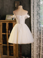 Ivory Tulle Sweetheart with Lace Short Prom Dress Outfits For Girls, Ivory Homecoming Dress