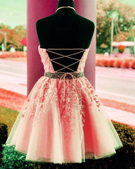 Lace Embroidery Halter Tulle Homecoming Dresses For Black girls Cross Back