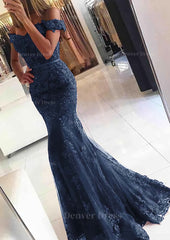 Lace Long Floor Length Trumpet Mermaid Sleeveless Off The Shoulder Zipper Prom Dress Outfits For Women With Appliqued Beaded