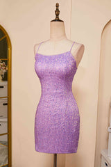 Lace-Up Lilac Sequin Tight Short Homecoming Dress