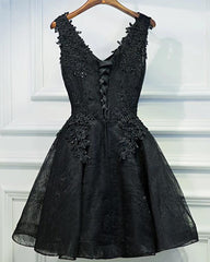 Lace V-neckline Short Black Lace Prom Dresses For Black girls For Women, Black Homecoming Dresses