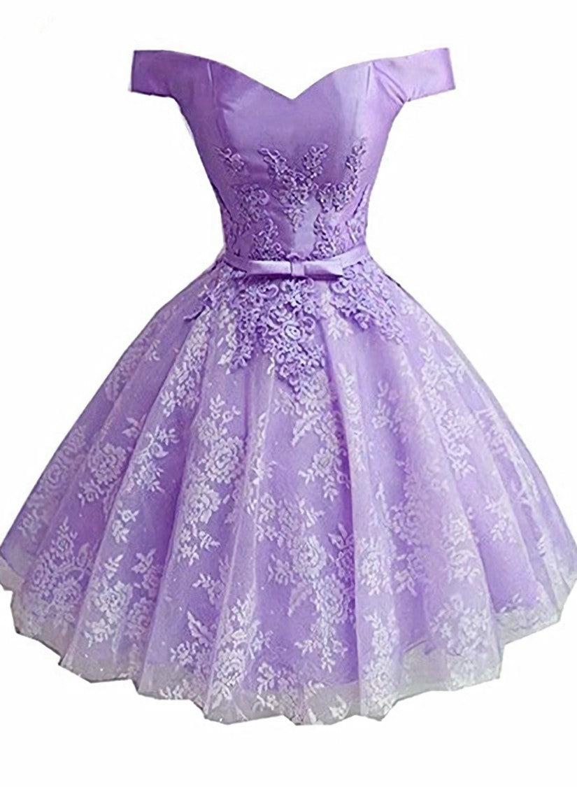 Lavender Lace and Satin Sweetheart Homecoming Dress Outfits For Girls, Lavender Short Prom Dress