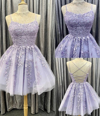 Lavender Lace Short A line Homecoming Dress Outfits For Women Fancy Cocktail Dresses