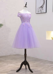 Lavender Lace Shoulder Short Cocktail Dresses For Black girls A-line