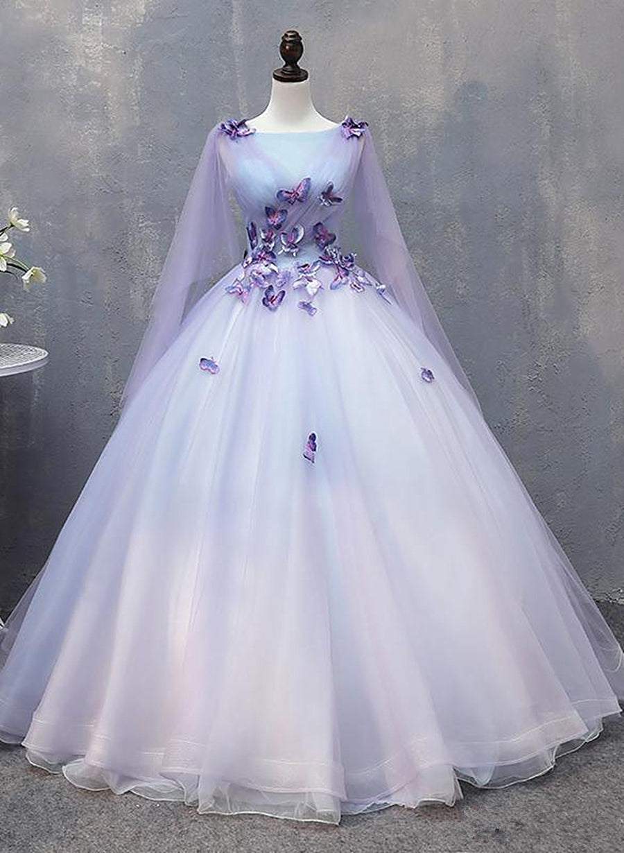 Lavender Tulle Long Formal Dress Outfits For Women with Butterflies£¬Lavender Sweet 16 Dress