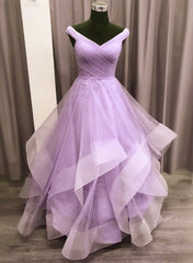 Lavender Tulle Sweetheart Layers Princess Long Party Dress Outfits For Girls, Tulle Floor Length Prom Dress