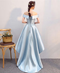 Light Blue High Low Lace Prom Dress, Evening Dress