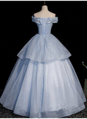 Light Blue Ball Gown Tulle with Lace Formal Dress Outfits For Girls, Blue Sweet 16 Dresses