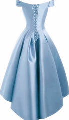 Light Blue Satin Off Shoulder High Low Party Dress Outfits For Women Homecoming Dresses For Black girls For Women, Short Prom Dress