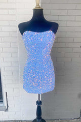 Light Blue Sequin Strapless Mini Homecoming Dress Outfits For Women Cocktail Dresses For Black girls Parties