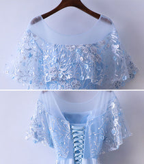 Light Blue Tulle Lace Long Prom Dress Outfits For Girls, Blue Lace Graduation Dress