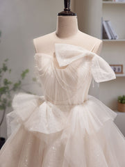 Light Champagne Tulle Short Prom Dress Outfits For Girls, Light Champagne Homecoming Dress