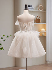 Light Champagne Tulle Short Prom Dress Outfits For Girls, Light Champagne Homecoming Dress