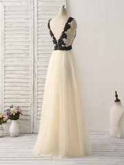 Light Champagne V Neck Beads Tulle Long Prom Dress Outfits For Girls, Champagne Formal Dress