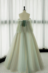 Light Green Strapless A-line Tulle Prom Dress Outfits For Girls,Unique Evening Dresses