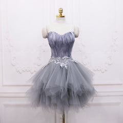 Light Grey Feather and Tulle Short Party Dress Outfits For Girls, Lovely Homecoming Dress