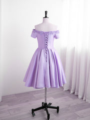 Light Purple Satin Short Party Dress Outfits For Women with Lace, Cute Short Homecoming Dress