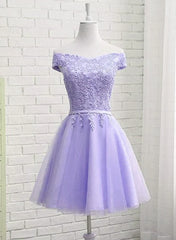 Light Purple Short Bridesmaid Dress Outfits For Women , Tulle with Lace New Formal Dresses