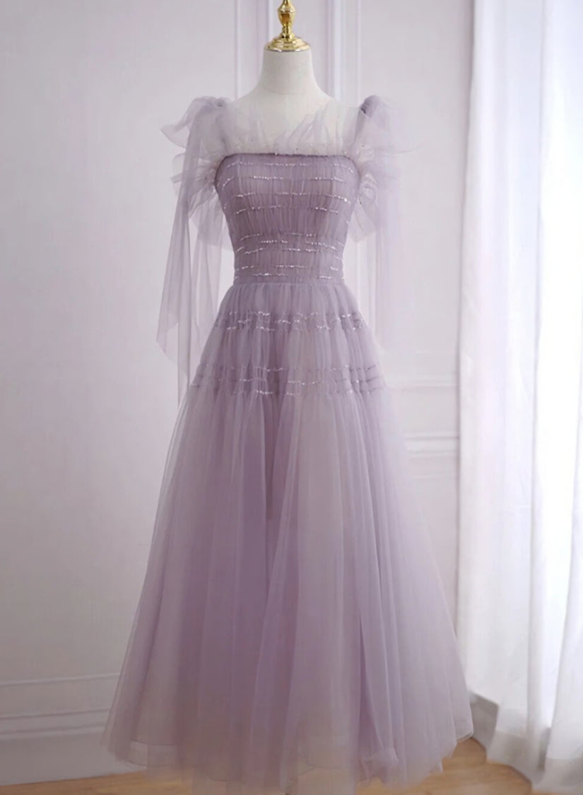 Light Purple Tea Length Soft Tulle Party Dress Outfits For Girls, Cute Short Homecoming Dress Outfits For Women Formal Dress