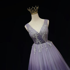 Light Purple Tulle Gradient Lace Applique Formal Dress Outfits For Girls, Long Prom Dress