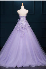 Light Purple Tulle Long Sweet 16 Dress Outfits For Women with Bow, Lace Applique Purple Prom Dress Outfits For Women Party Dress