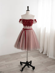 Cute Tulle Lace Short Prom Dress, Off the Shoulder Evening Dress