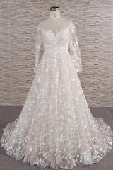 Long A-line Sweetheart Applqiues Tulle Wedding Dress Outfits For Women with Sleeves