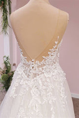 Long A-Line Tulle Backless Appliques Lace Sweetheart Wedding Dress