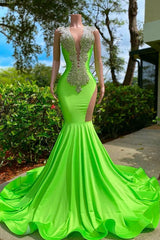 Long Mermaid Deep Sequined V-neck Stretch Satin Backless Prom Dress Outfits For Women with Appliques
