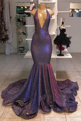Long Mermaid Halter Sequins Formal Prom Dresses