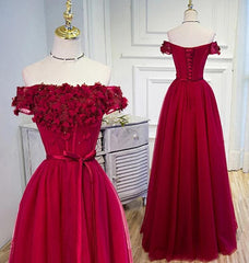 Long Party Dress Outfits For Girls, Off Shoulder Dark Red Prom Dress