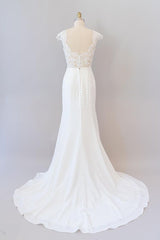 Long Sheath Illusion Lace Wedding Dress Outfits For Women with Cap Sleeve