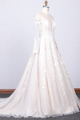Long Sleeve Appliques Lace Tulle A-line Wedding Dress