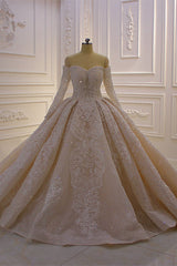 Long Sleevess Ball Gown Off the shoulder Sequins Wedding Dress