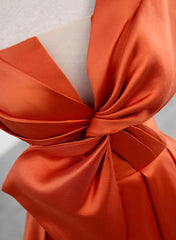 Spaghetti Straps Orange Satin Prom Formal Dress, A-Line Floor Length Evening Dress