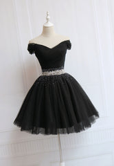 Black Off the Shoulder Short Prom Dress, A-Line Homecoming Dress