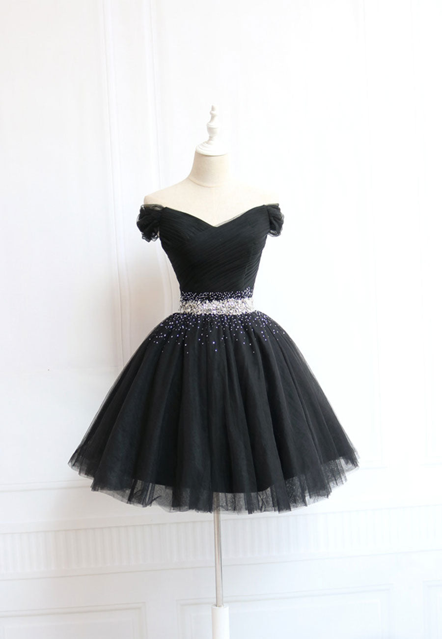 Black Off the Shoulder Short Prom Dress, A-Line Homecoming Dress