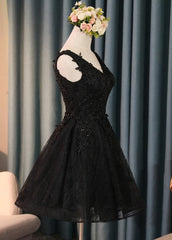 Lovely Black Lace V-neckline Short Homecoming Dress Outfits For Girls, Black Party Dress