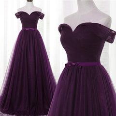 Lovely Dark Purple Tulle V-neckline Prom Dress Outfits For Women , Long Bridesmaid Dress