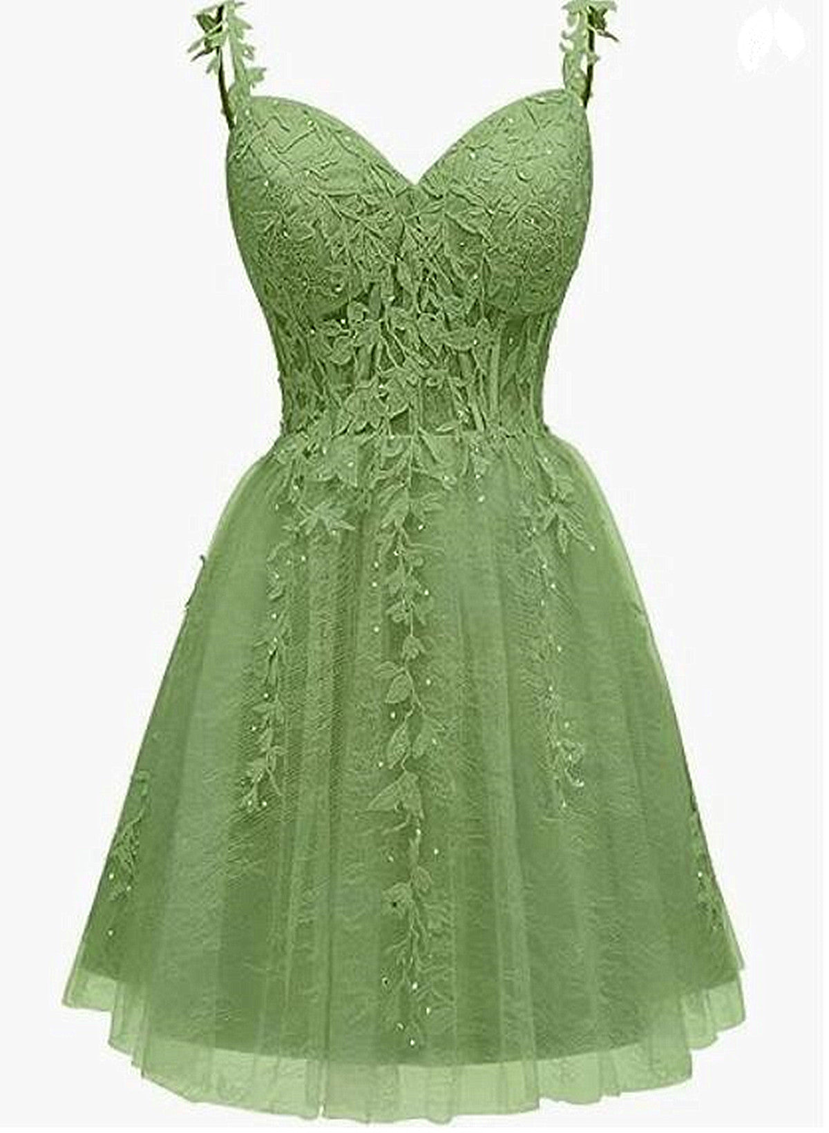 Lovely Green Sweetheart Beaded Straps Party Dress Outfits For Girls, Green Tulle Homecoming Dress